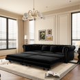 thumbnail image 1 of Chesterfield Sofa, 89 " W 3-In-1 Pull-Out Sofa Bed, Convertible Sleeper Sofa Bed, King Size Sofa Bed, Chaise Lounge, Velvet 3-Seater Sofa with Movable Ottoman, Tufted Design (Black), 1 of 11