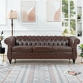 thumbnail image 1 of Chesterfield Sofa Couch, PU Tufted 3 Seater Sofa with Thick Cushion and Nailhead Trim, Mid-Century Rolled Arm Accent Sofa for Living Room, Bedroom, Office, Apartment, Small Space, Dark Brown, 1 of 7