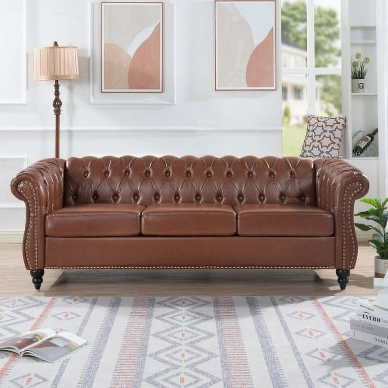 3 Seater Sofa Tufted Couch Faux Leather