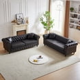 thumbnail image 1 of 2 Piece Living Room Chesterfield Sectional Sofa Set, 3 Seater Rolled Arms Upholstered Sofa with 3 Seater Classic Button-Tufted Sofa with Pillows & Gourd Wooden Legs for Living Room, Black, 1 of 5