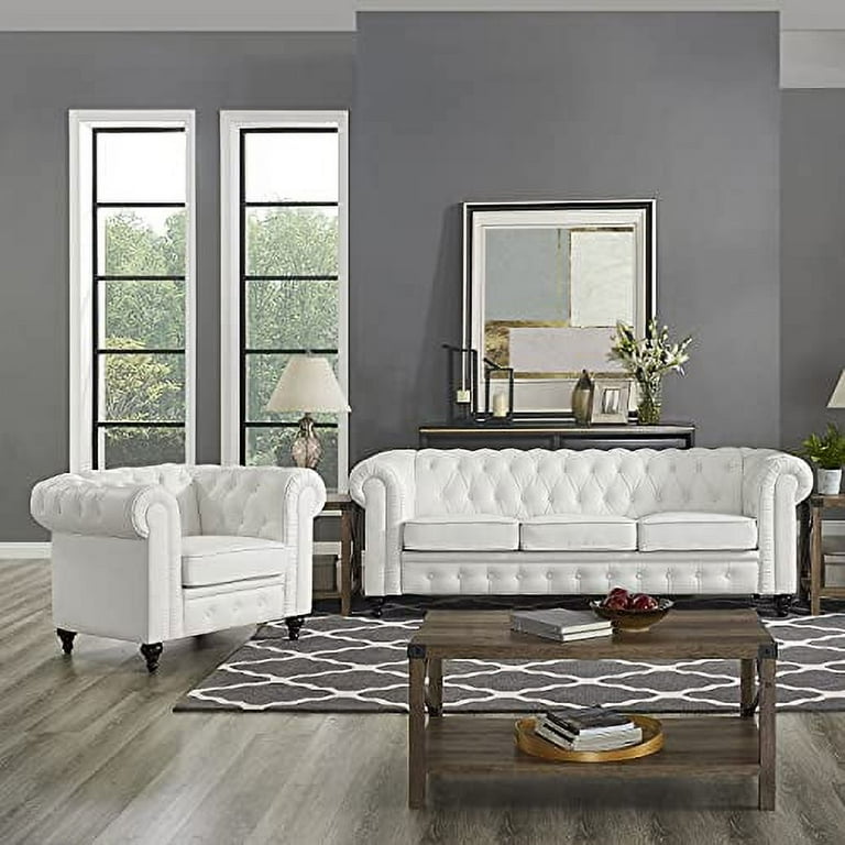 Chesterfield Sofa Set Color White Size Sofa Accent Chair