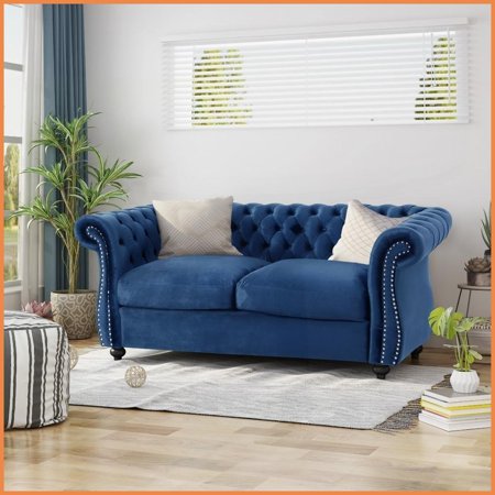 Chesterfield Style Loveseat with Deep Tufting - 61.75" W Modern Living Room Sofa with Nailhead Accents
