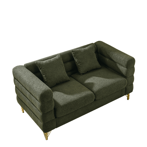 Chesterfield Teddy Fabric Upholstered Sofa Couch Loveseat with Pillows and Metal Legs for Living Room Office Apartment
