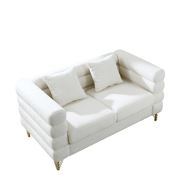 Chesterfield Teddy Fabric Upholstered Sofa Couch Loveseat with Pillows and Metal Legs for Living Room Office Apartment