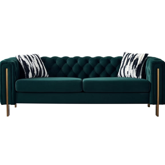 Chesterfield Tufted Velvet Couch / Gold Legs, Fits Well in Various Spaces