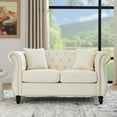 thumbnail image 1 of Chesterfield Velvet Loveseat Sofa with 2 Pillows, Classic 2 Seater Tufted Couch with Rolled Arms and Nailhead, Leisure Sofa Couch for Living Room, Bedroom, Office, Apartment, Beige, 1 of 7