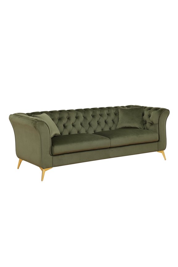 Chesterfield Velvet Sofa Button Tufted Couch With Scroll Arms and Gold Metal Legs For Living Room Office Apartment