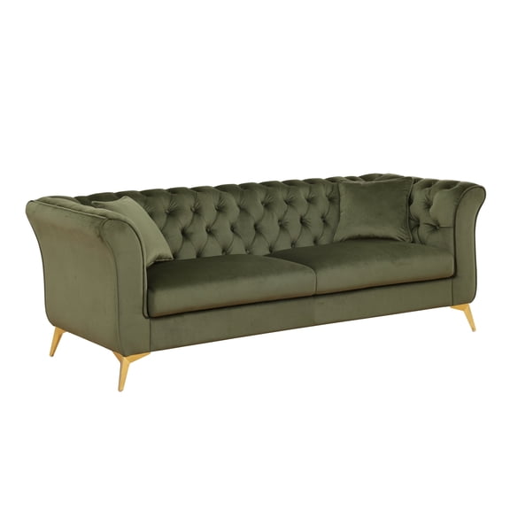 Chesterfield Velvet Sofa Button Tufted Couch With Scroll Arms and Gold Metal Legs For Living Room Office Apartment