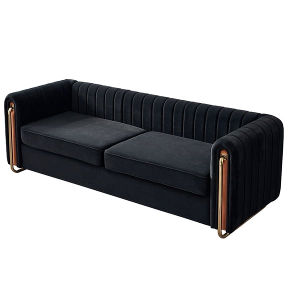 Chesterfield Velvet Sofa Upholstered Couch with Removable Cushions and Gold Metal Legs, for Living Room Office Apartment