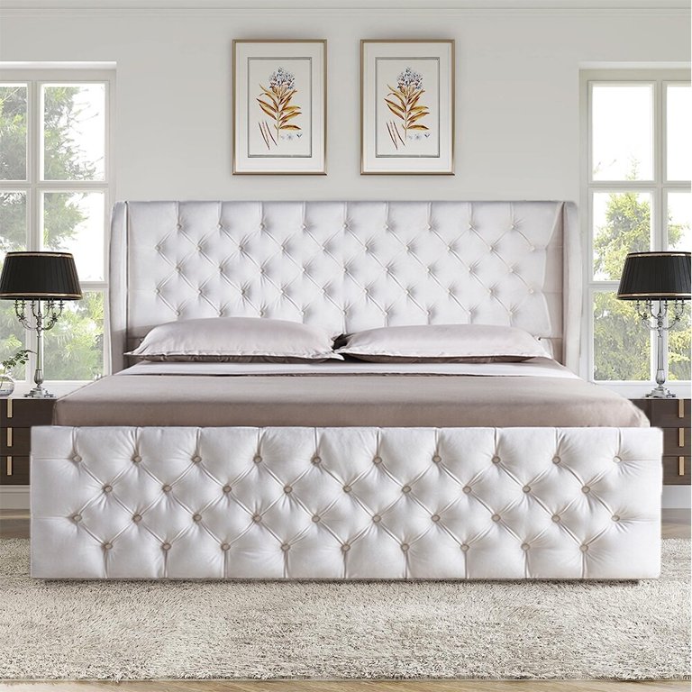 Tall velvet outlet upholstered bed