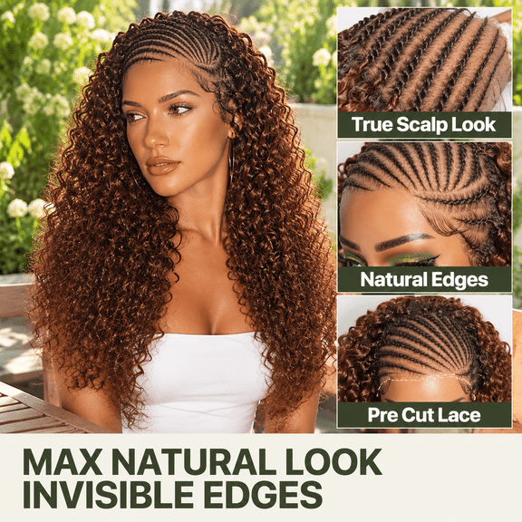 Chestnut Brown 24 Inch 13x6 Cornrow Braided Synthetic Wig for Black Women