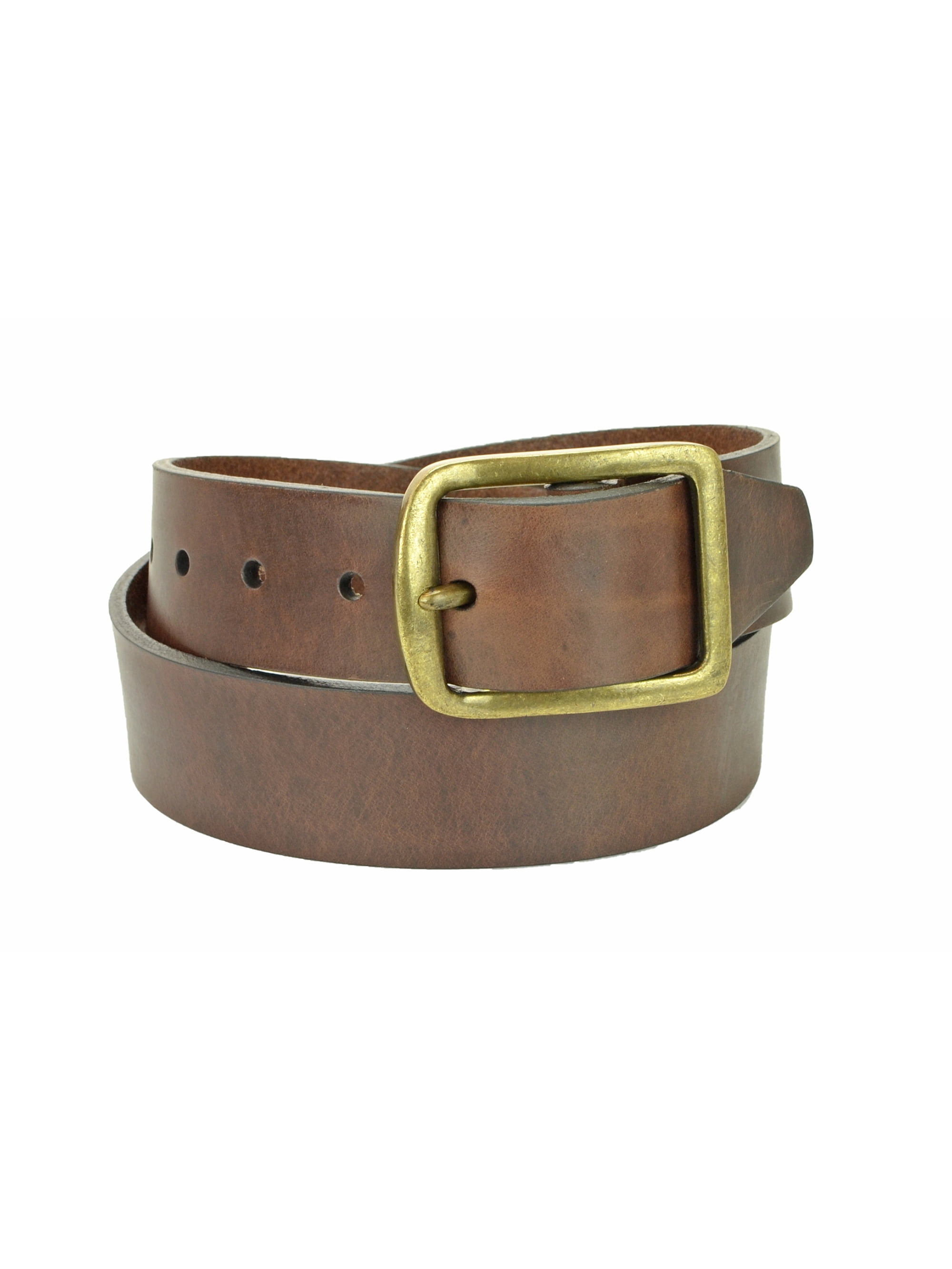 UNISEX RECTANGLE CENTER BAR BUCKLE LEATHER BELT NWT Antique Brass/Dark Brown XS Rectangular Center Bar Buckle for 1.5 main image 2