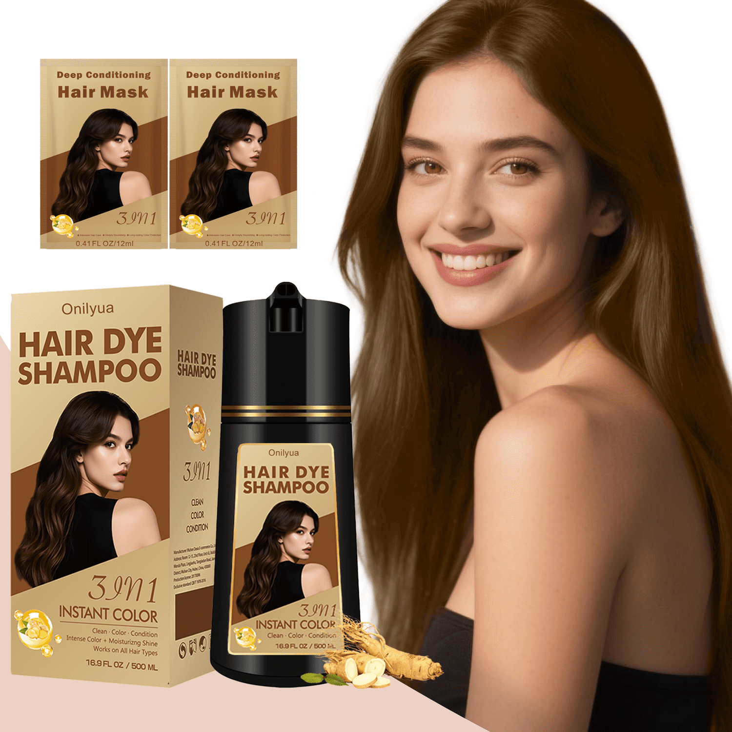IEMOKODA, Hair Dye Shampoo, 3 in 1, Gray Hair Coverage 16.9 fl oz