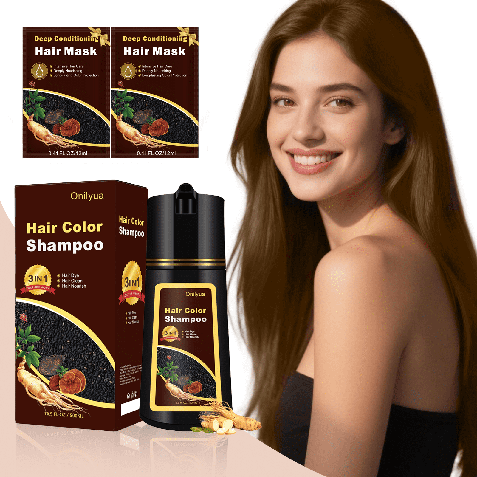 Dark Coffee Hair Dye Shampoo for Gray Coverage, Instant Hair Color