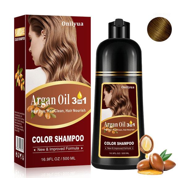 Chestnut Brown Hair Dye Shampoo with Argan Oil for Men & Women, 3 in 1 Semi-Permanent Formula, 16.9 Fl oz - Easy to Use, Covers Gray Hair