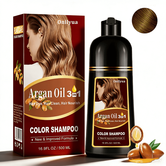 Chestnut Brown Argan Oil Hair Dye Shampoo for Men Women, 3 in 1 Hair Color Shampoo, Easy to Use 16.9 Fl oz