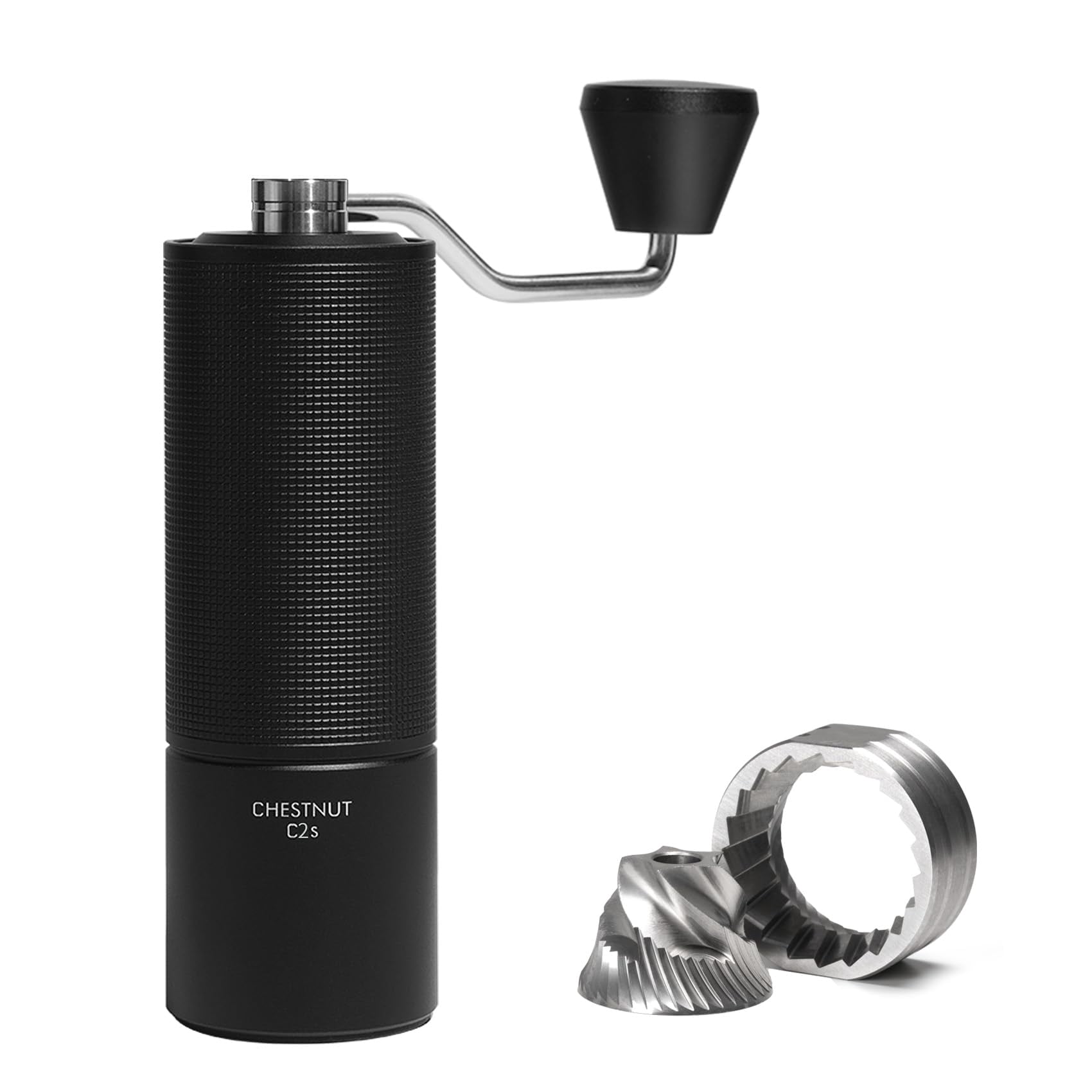 Chestnut C2S Manual Coffee Grinder Stainless Steel S2C Conical Burr Coffee Grinder, Capacity 25g Hand Coffee Bean Grinder, Double Bearing Positioning, Black