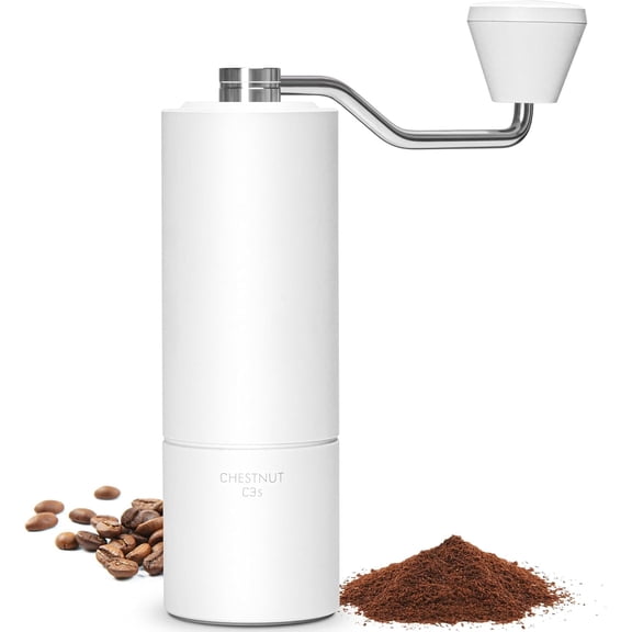 Chestnut C3S Manual Coffee Grinder with Internal Adjustable Grind Setting, Capacity 20g Hand Coffee Grinder with Stainless Steel Conical Burr, for Espresso to French Press, White