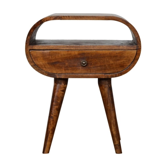 Chestnut Circular Bedside Feature | Useful for Bedside Display and Utility | Solid Wood Composition with Contemporary Aesthetic | Improves the Overall Decor of Your Room