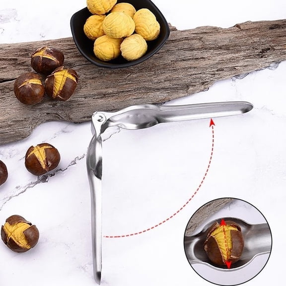 Nut Cracker Chestnut Clip Sheller Tool Pecan Walnut Opener Stainless Steel Kitchen Gadget Cross Blade Heavy Duty for Holiday Roasting Roasted Chestnuts