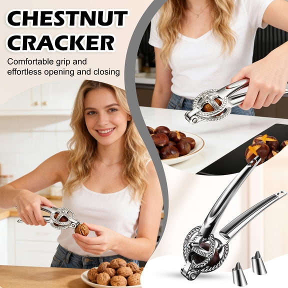 Chestnut Cutter Nut Cracker Tool Walnut Pecan Opener Scissor Plier Stainless Steel Kitchen Gadget Sharp Cross Blade for Winter Holiday Food Meal Prep