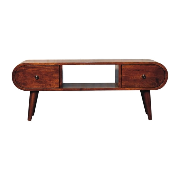 Chestnut Finish | Modern Circular TV Stand with Nordic - Style Legs | Add a Touch of Sophistication to Your Room