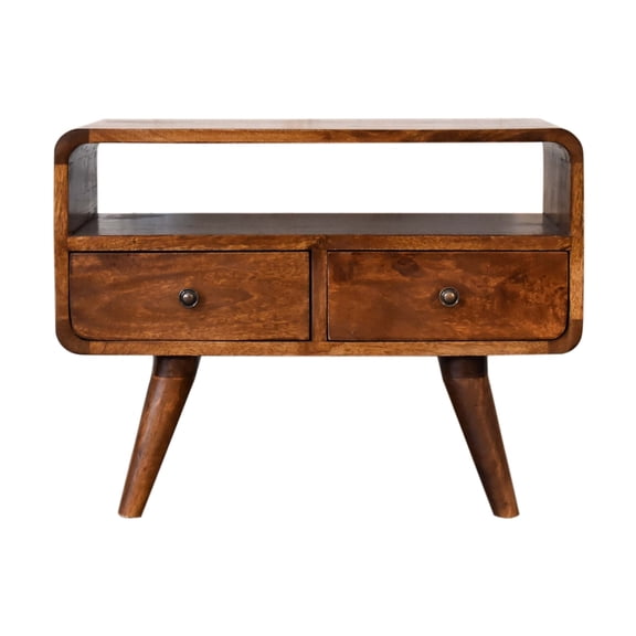Chestnut - Finished Solid Mango | Curved Design & Shiny Knobs | Beautifies Guest Rooms, Organizes Small Items