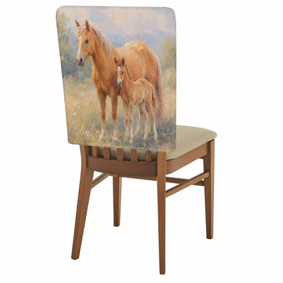Chestnut Horse Chair Back Covers Set of 8 Rustic Farmhouse Country Foal Meadow Wildlife Removable Dining Chair Slipcovers Washable Seat Protector for Restaurant Party Banquet Kichen Decor