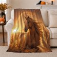 thumbnail image 1 of Chestnut Horse Portrait Among Golden Meadow Grasses, Cozy Flannel Blanket with Warm Equine Painting Print, Housewarming Gift for Horse Portrait Enthusiasts, Home Decor for Bedroom and Living Room, 1 of 7