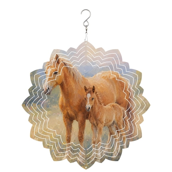 Chestnut Horse Wind Spinner for Garden Yard 8In, Rustic Farmhouse Country Foal Meadow Wildlife 3D Stainless Steel Kinetic Hanging Wind Spinners Rustproof Outdoor Decor for Lawn Patio Home