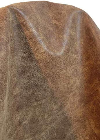 Chestnut Mid Brown Tan Distress Faux Leather Synthetic Pleather 0.9 mm 1 Yard 36 x 54 inch Soft Smooth Upholstery (Chestnut Tan Distress Vintage)