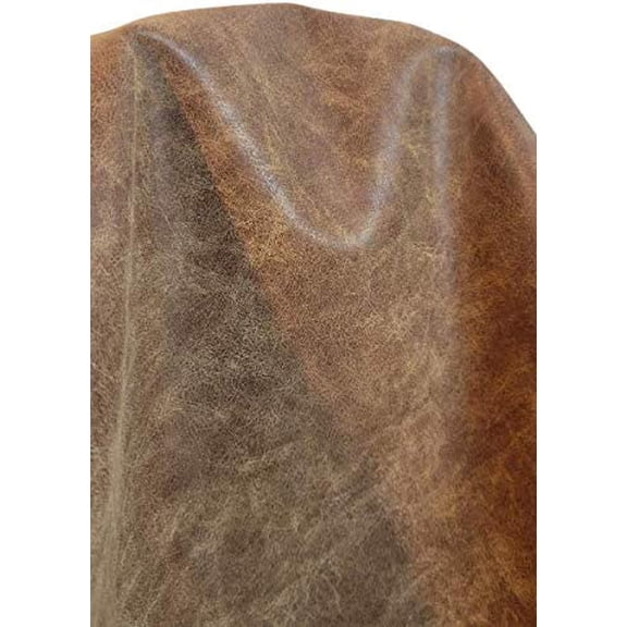 Chestnut Mid Brown Tan Distress Faux Leather Synthetic Pleather 0.9 mm 1 Yard 36 x 54 inch Soft Smooth Upholstery (Chestnut Tan Distress Vintage)