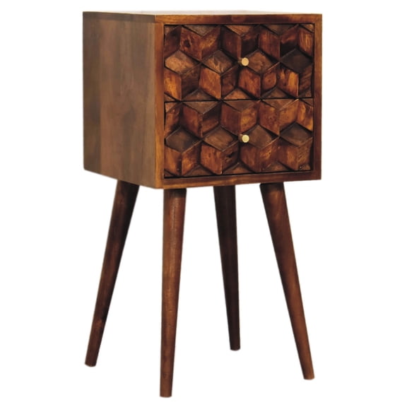 Chestnut Mini Cube 2 Bedside - Stylish Solid Wood Furnishing For Home 2 Drawer Functional Study Room Organization