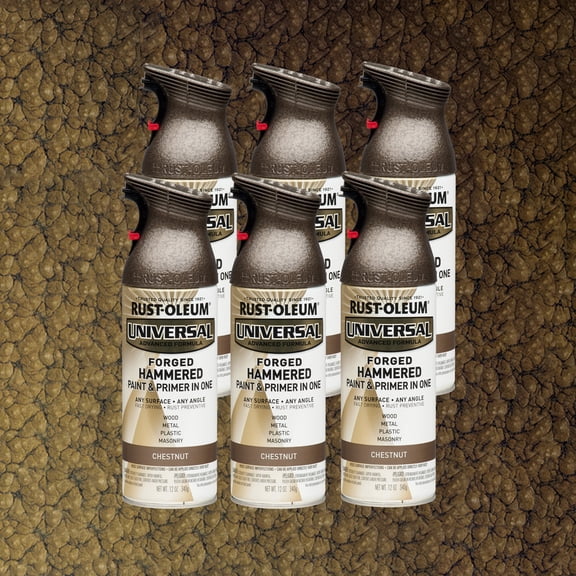 6 Pack, Chestnut, Rust-Oleum Universal All Surface Interior/Exterior Forged Hammered Spray Paint-271479, 12 oz