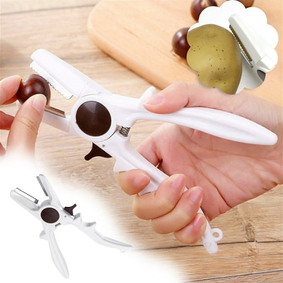 Chestnut Sheller Tool Cherry Pitter with Non-slip Ergonomic Handles for Easy Peeling and Pitting of All Sizes, Ideal for Home Kitchens and Outdoor Picnics, Ukhbmc | White