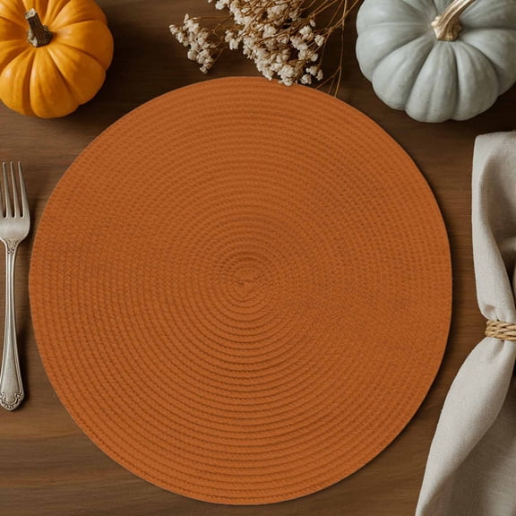 Chestnut Solid Round Braided Placemats Set of 2, Fall Burnt Orange Warm Aesthetic Rustic Modern Heat Insulation Place Mats Washable Non-Slip Table Mats for Kitchen Dining Party, 13 Inches