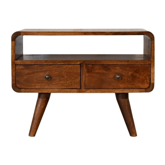 Chestnut Solid Wood Media Table With 2 Drawers And Nordic Look Mini Console Contemporary Edge