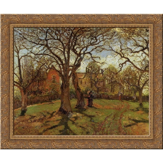 Chestnut Trees, Louveciennes, Spring 24x20 Gold Ornate Wood Framed Canvas Art by Pissarro, Camille