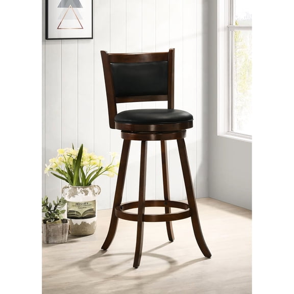 Chestnut and Black Swivel Bar Stools with Round Footrest - Ideal for Home Bar, Providing Supportive Seating