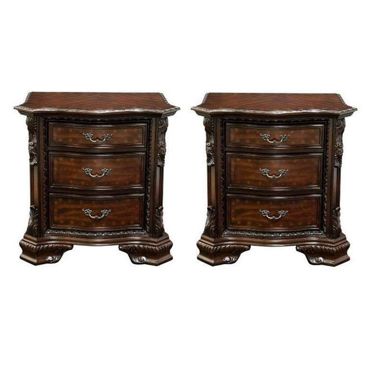 Elegant Cheston Traditional Solid Wood 3-Drawer Nightstand Set for