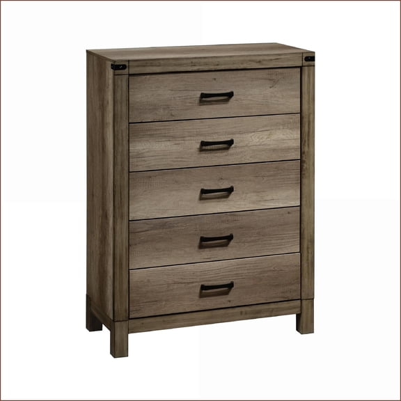 Chests, 5 Drawer Contemporary Rustic Melamine Finish | Brown | Wood