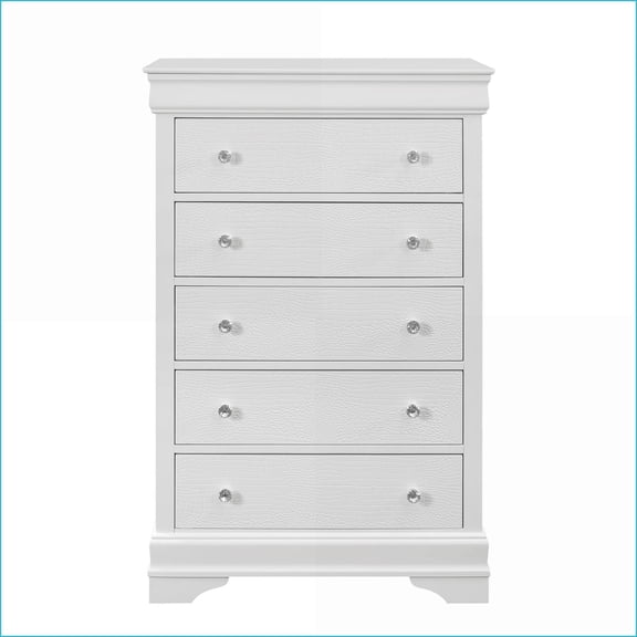 Chests | Contemporary Metallic White Chest with Crystal Hardware | White | Solid Wood+MDF