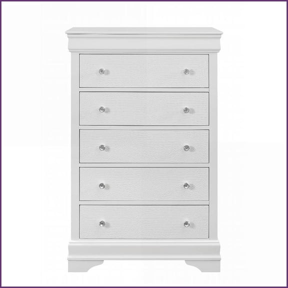 Chests, Contemporary Metallic White Chest with Crystal Hardware | White | Solid Wood+MDF