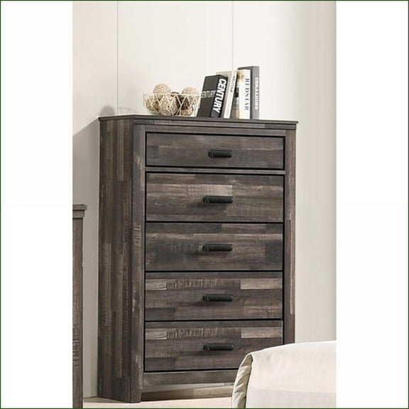 Chests | Contemporary Rustic Brown Wooden Chest with 5 Drawers | Antique Brown | Wood