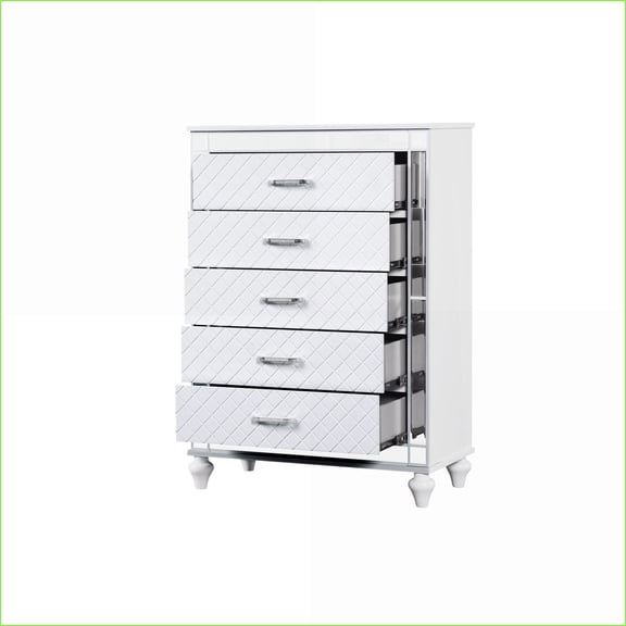 Chests, Contemporary Silver Champagne Storage Chest with Mirror Trim, 51"H x36"W x17"D | Silver+White | Wood