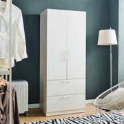 Chests Of Drawers, Emma Two-Door Wood Closet with Two Drawers and Hanging Bars in White, White Dressers,Solid Wood Wooden Dressers, Furniture Bedroom Furniture Dressers, Chests & Wardrobes