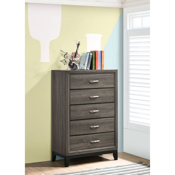 Chests Of Drawers, Gregory Grey Oak 5-Drawer Chest, Smoke Grey Dressers,Solid Wood+Mdf Wooden Dressers, Furniture Bedroom Furniture Dressers, Chests & Wardrobes