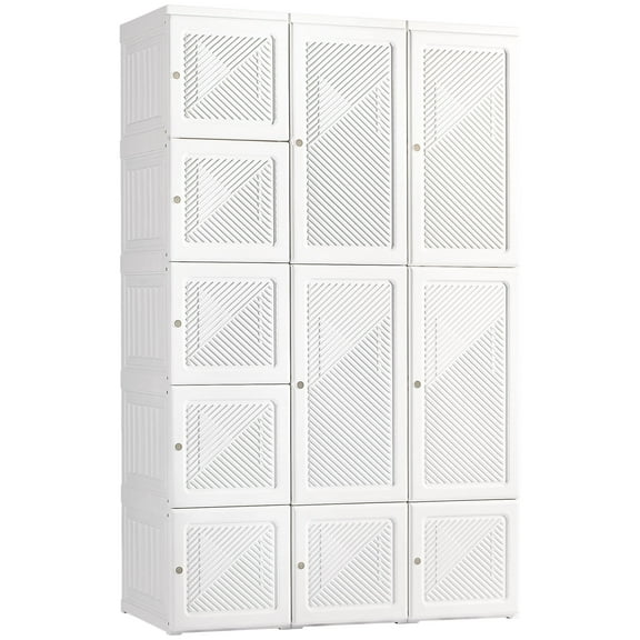 Chests Of Drawers, HOMCOM Portable Wardrobe Closet, Folding Bedroom Armoire, Clothes Storage Organizer with 11 Cube Compartments, Hanging Rod, Magnet Doors, White, White Dressers,Abs Wooden Dressers