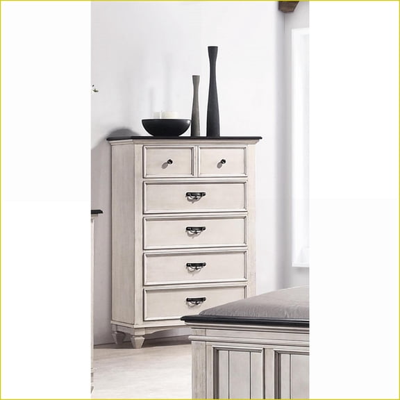 Chests, Farmhouse Two-Tone Storage Chest with Drawers & Black Nickel Hardware | Beige | Solid Wood