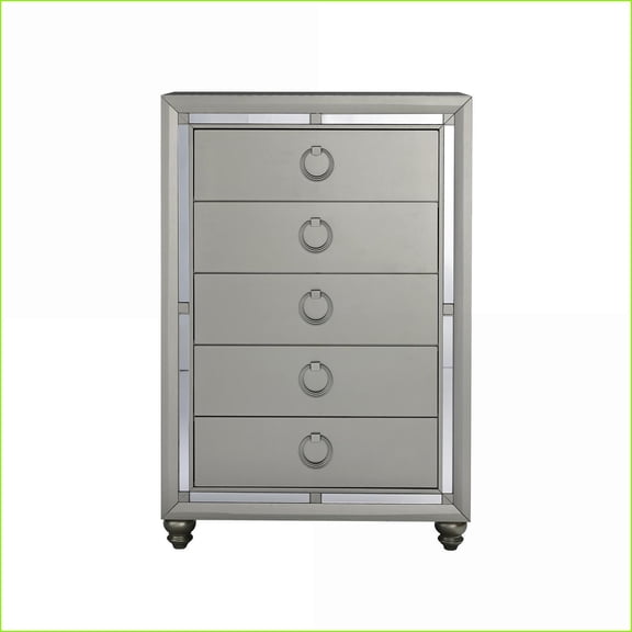 Chests, Glamorous Silver Chest with Mirror Accents & Spacious Drawers | Silver+Grey | Solid Wood+MDF